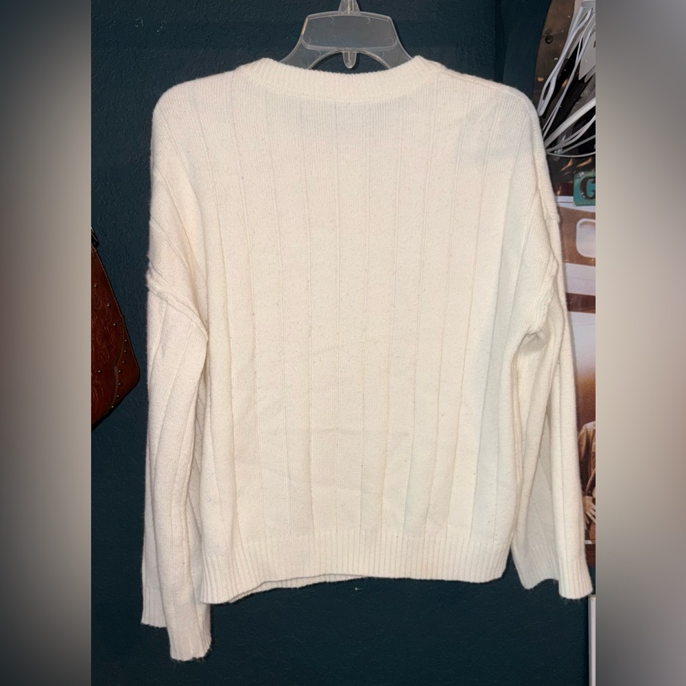 Women's Cream Button-Front Ribbed Knit Sweater - Picture 2 of 3